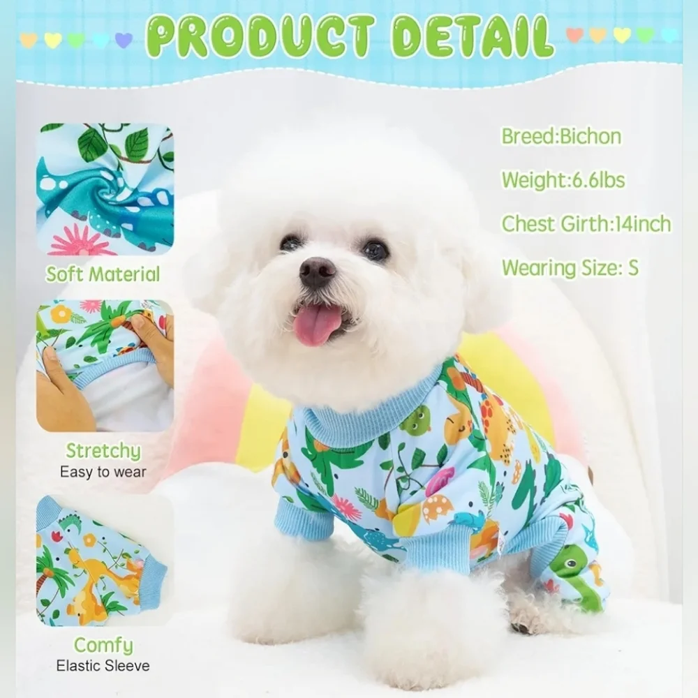 XPudac NWOT Dog 2pc Avocado & Dinosaur Print Full Body Pajama Set Size XS